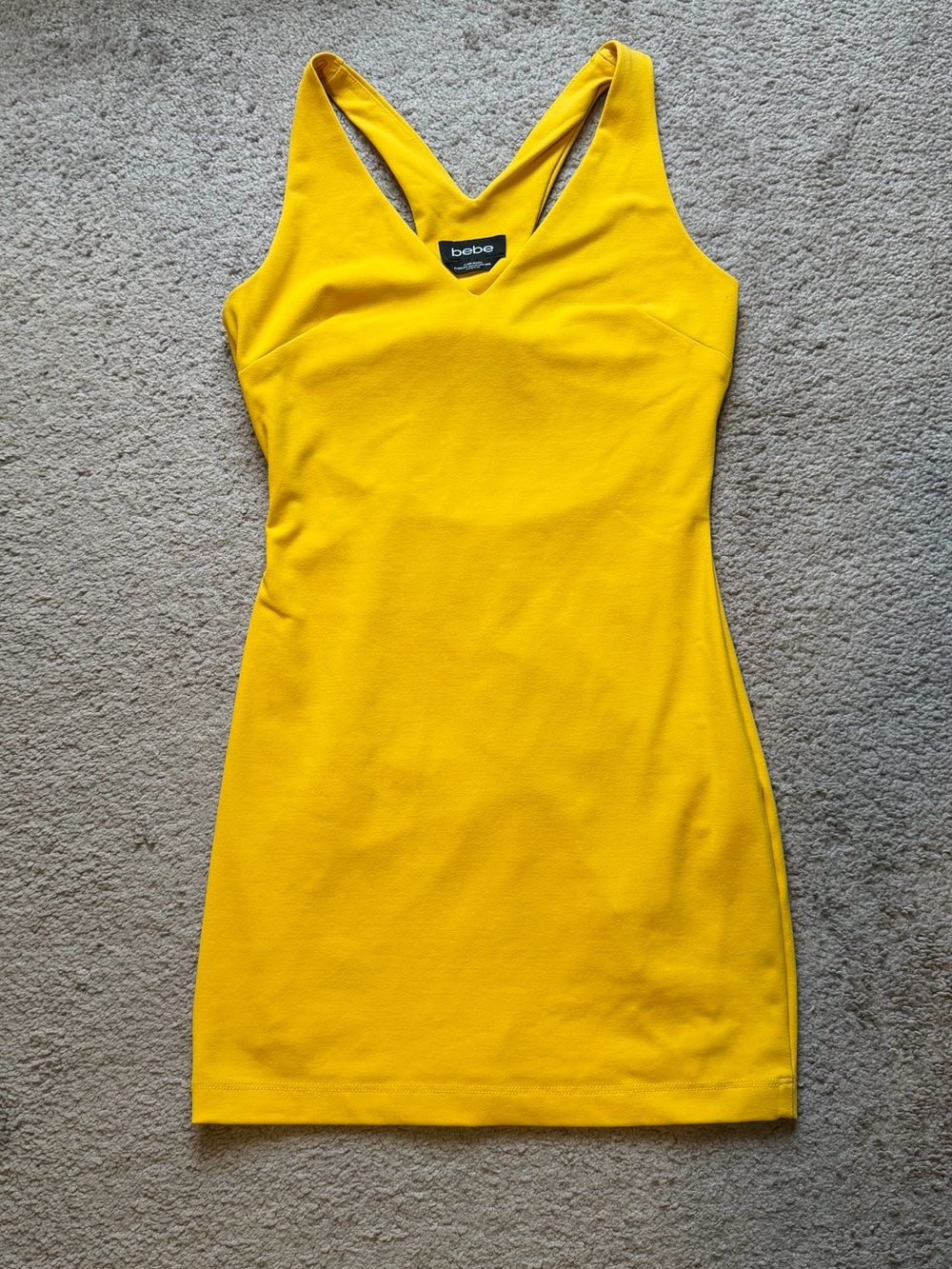 bebe Bright Yellow V-Neck Mini Bodycon Dress